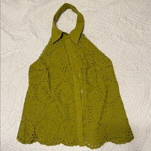 Olive Green Sleeveless Halter Blouse